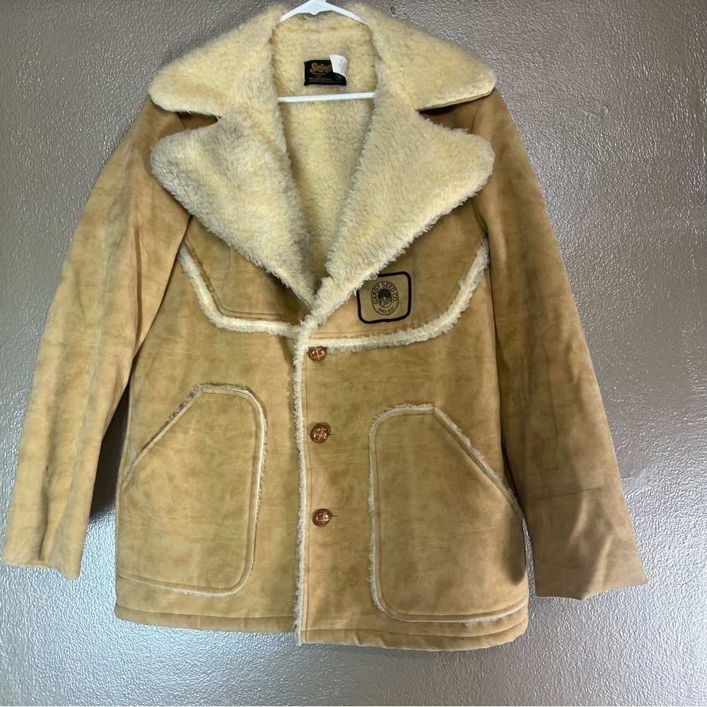 VINTAGE SWINGSTER SUEDE SHERPA LINED WINTER GARST SEEDS JACKET, MEDIUM - Picture 7 of 12